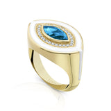 Blue Topaz White Enamel Ring