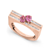 Blade Edge Double Pear Pink Sapphire & Baguette Ring