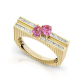 Blade Edge Double Pear Pink Sapphire & Baguette Ring