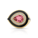 Pink Tourmaline Black Enamel Ring